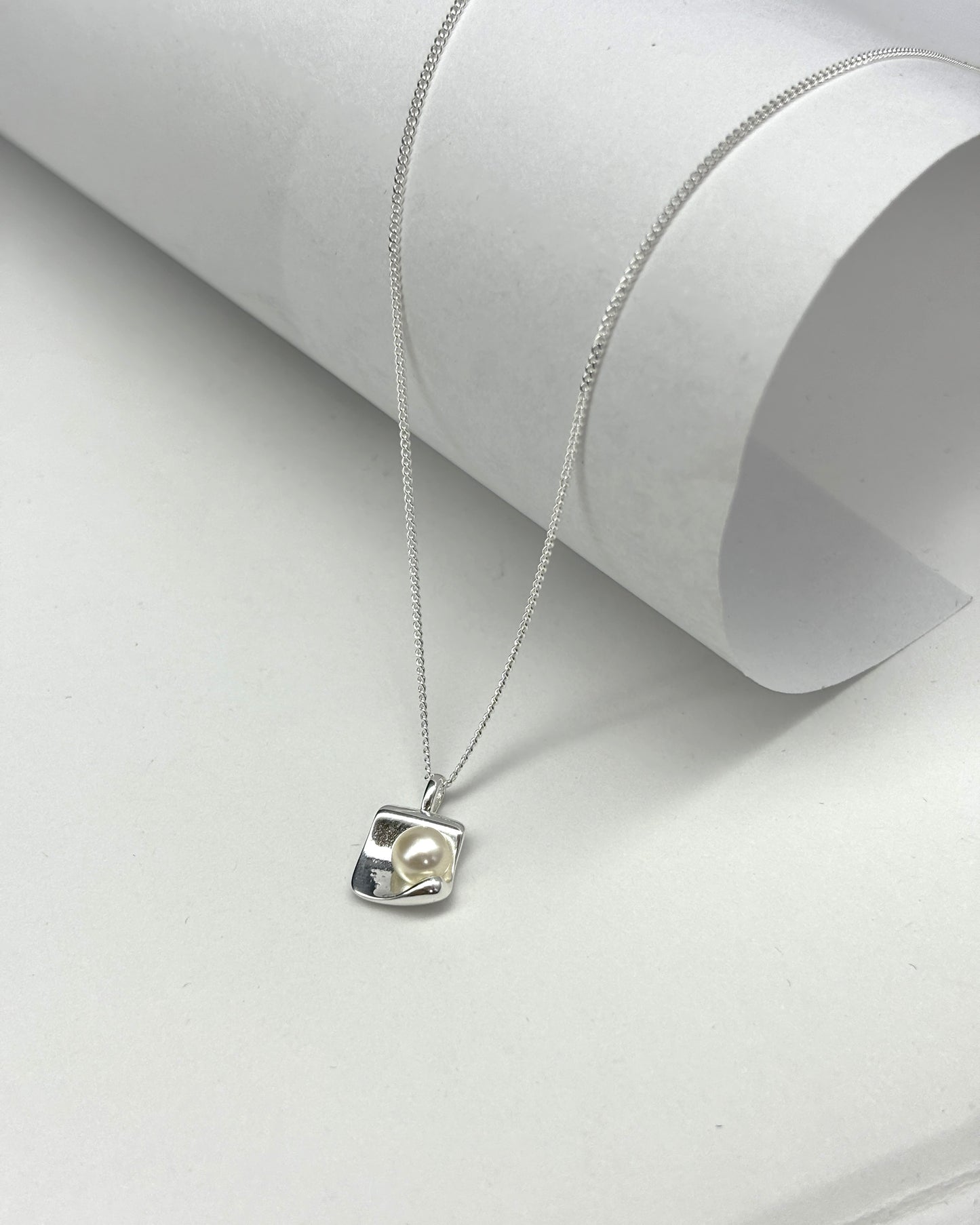 Sterling Silver Square Natural Freshwater Pearl Necklace