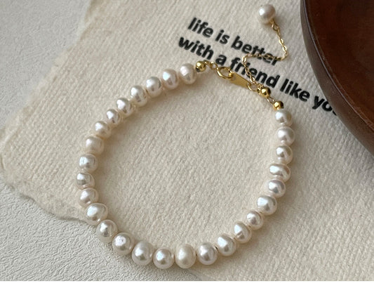 French Sterling Silver Natural Freshwater Pearl Bracelet