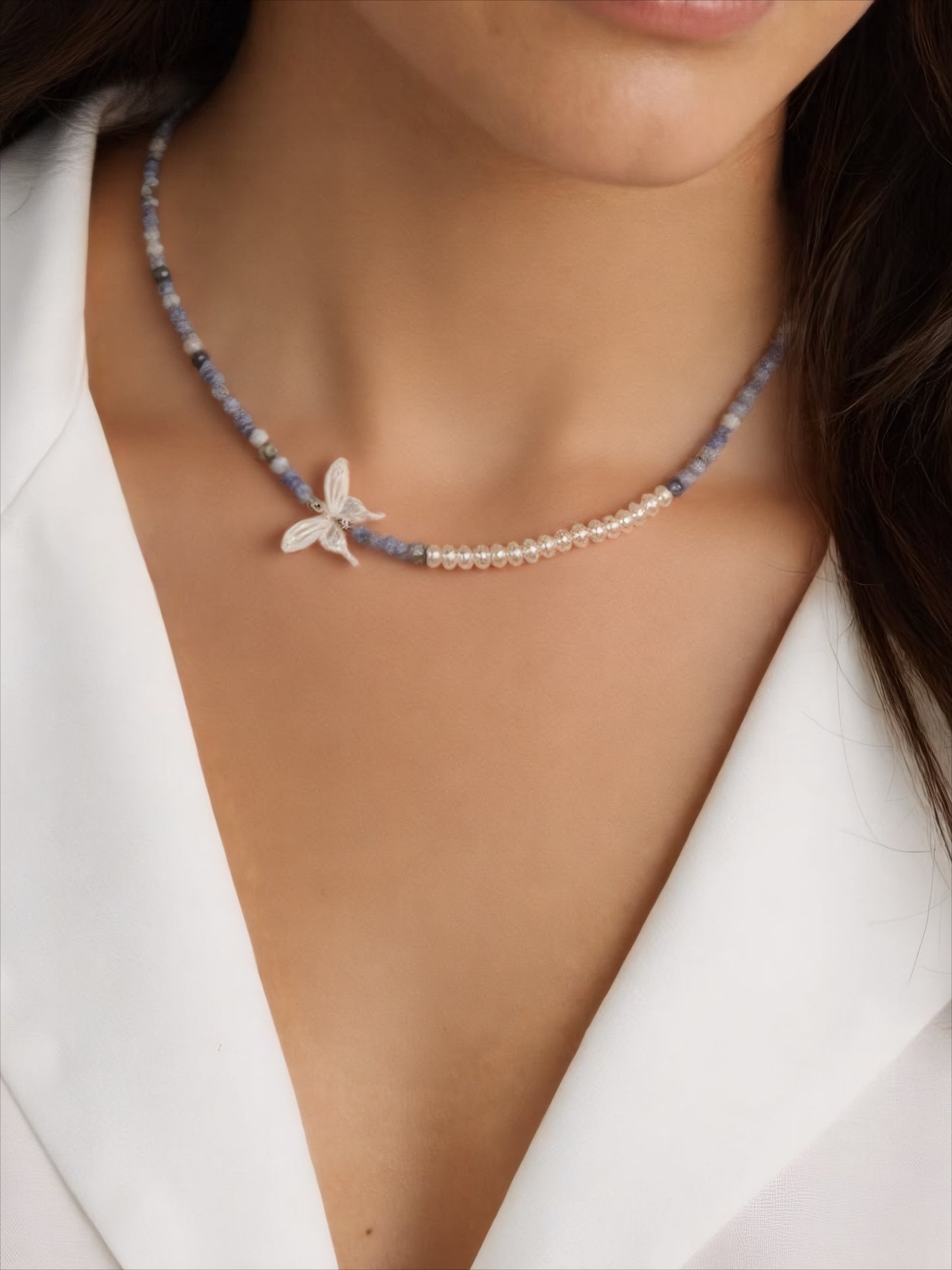 Blue Butterfly Fashion Pearl Necklace