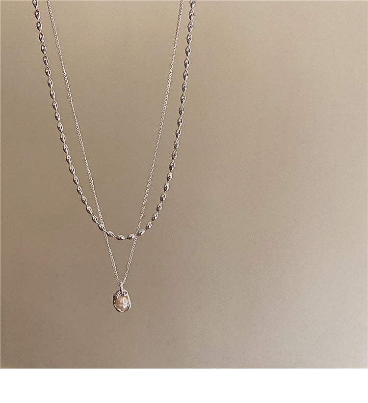 Stacked natural freshwater pearl pendant necklace