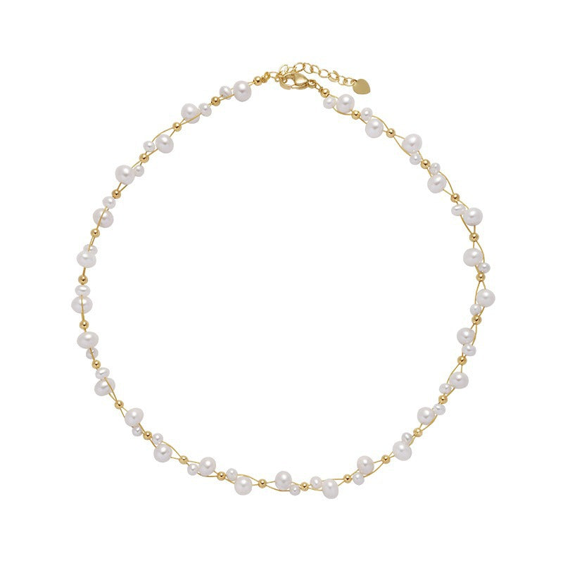 Small gold beads retro court style pearl necklace