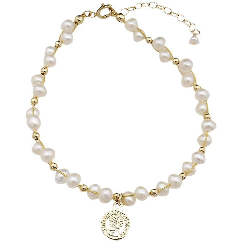 Natural strong light pearl gypsy star design silver bracelet