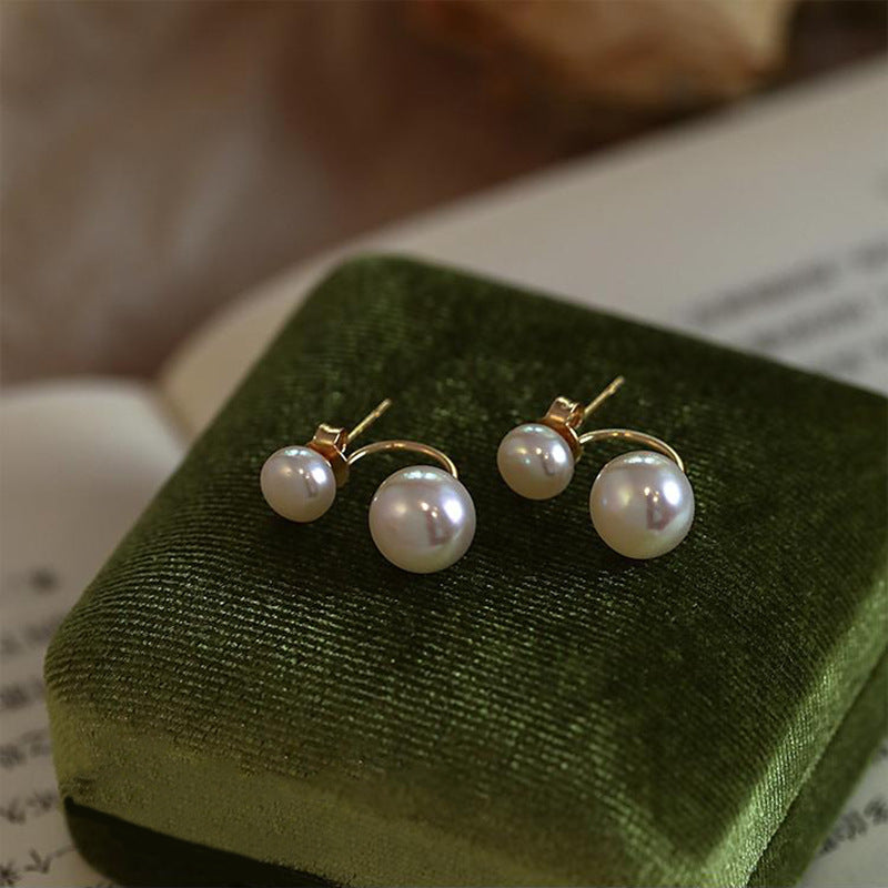 Big and small bead combination pearl earrings