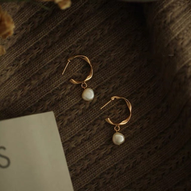 Big C Baroque Design Pearl Earrings