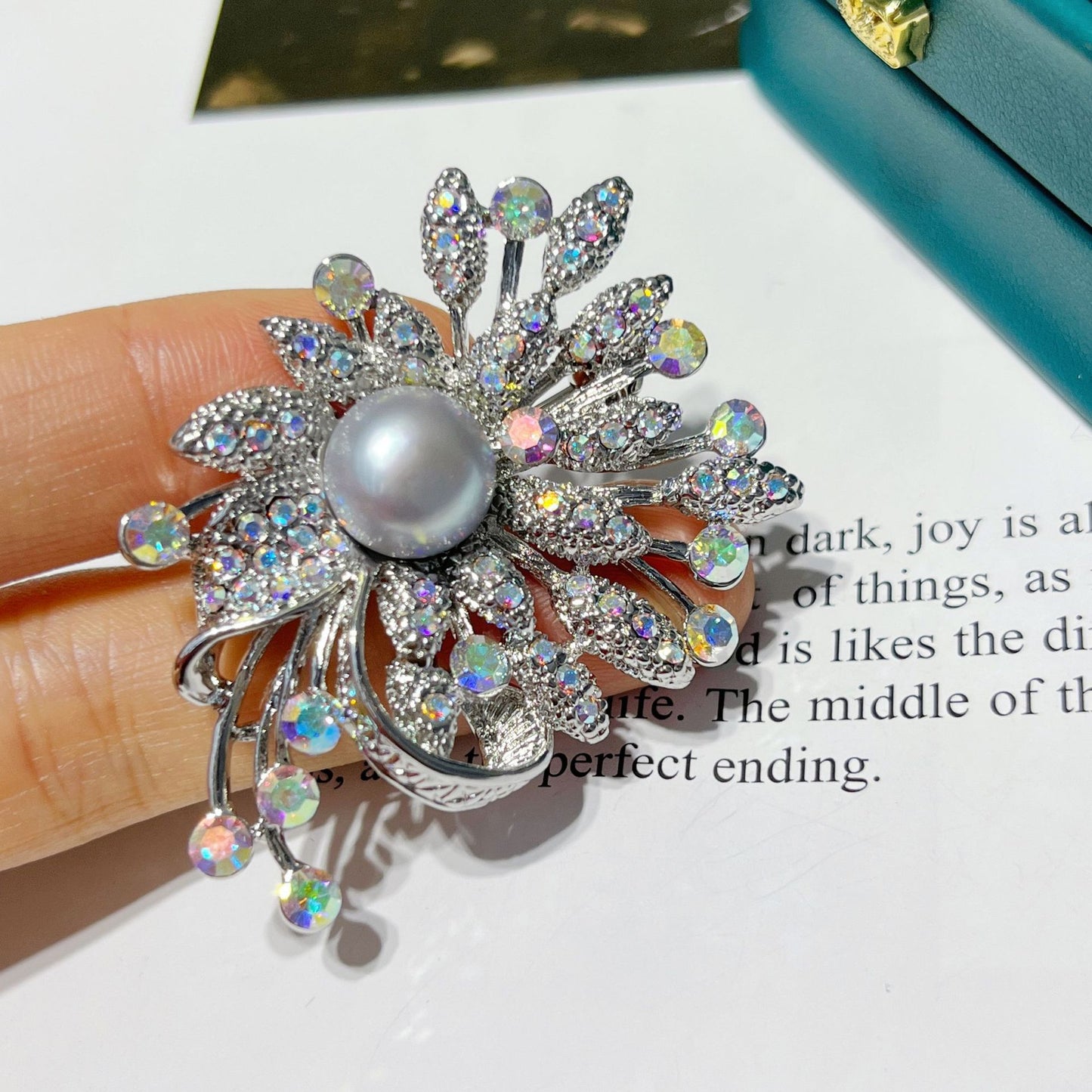 Natural freshwater pearl multicolored iris design brooch