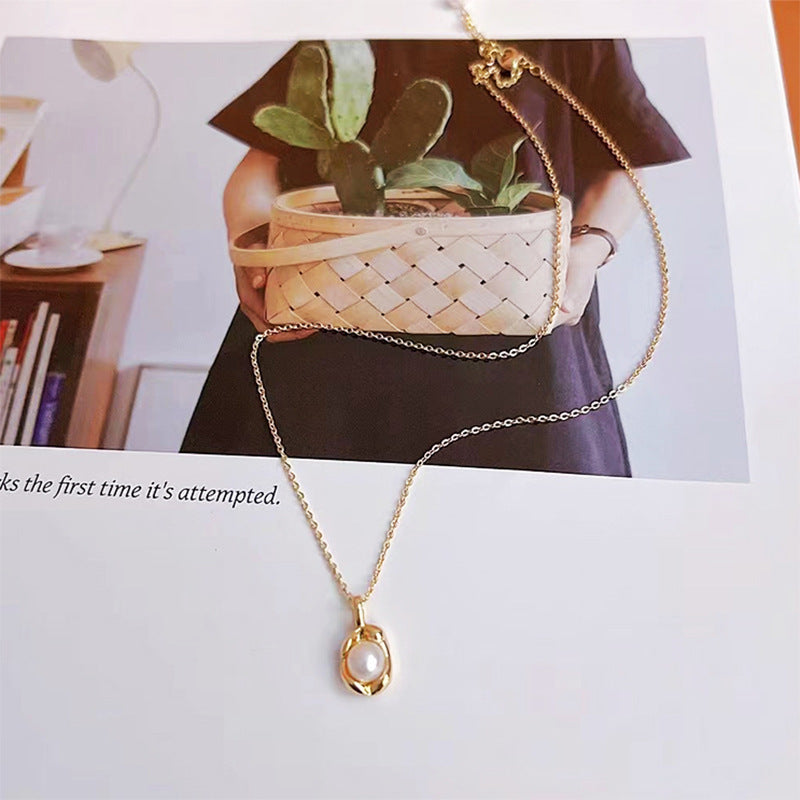 Vintage small golden bean natural freshwater pearl necklace