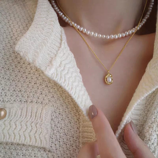 Natural Pearl Pea Simple Design Silver Clavicle Chain