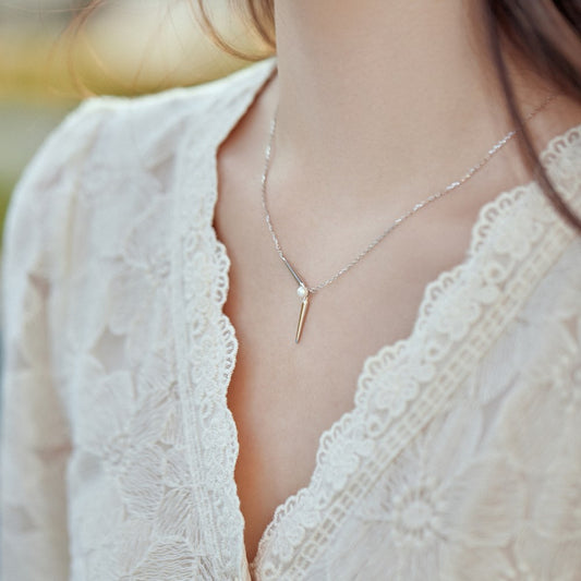 Sterling silver Y-shaped natural freshwater pearl fashion light luxury necklace