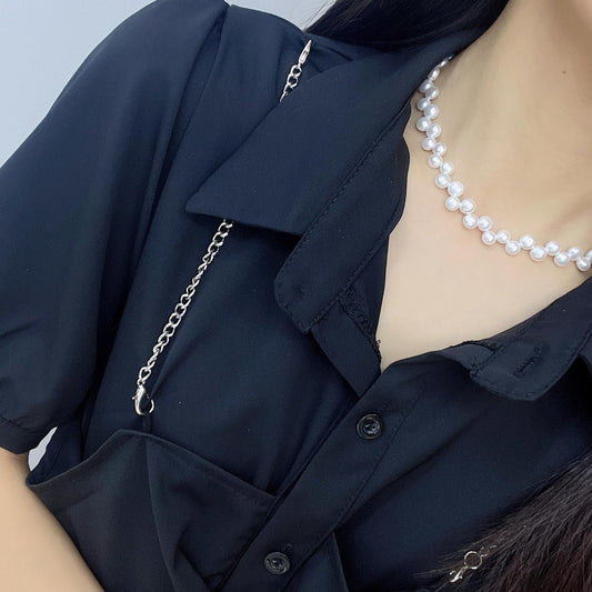 Sterling Silver Natural Freshwater Pearl Double Neck Chain