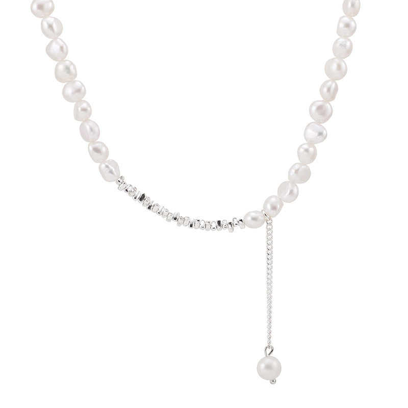 Natural Baroque Pearl Triangle Shredded Silver Necklace