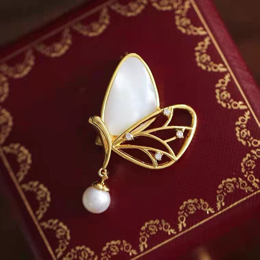 Butterfly Design Pearl Brooch