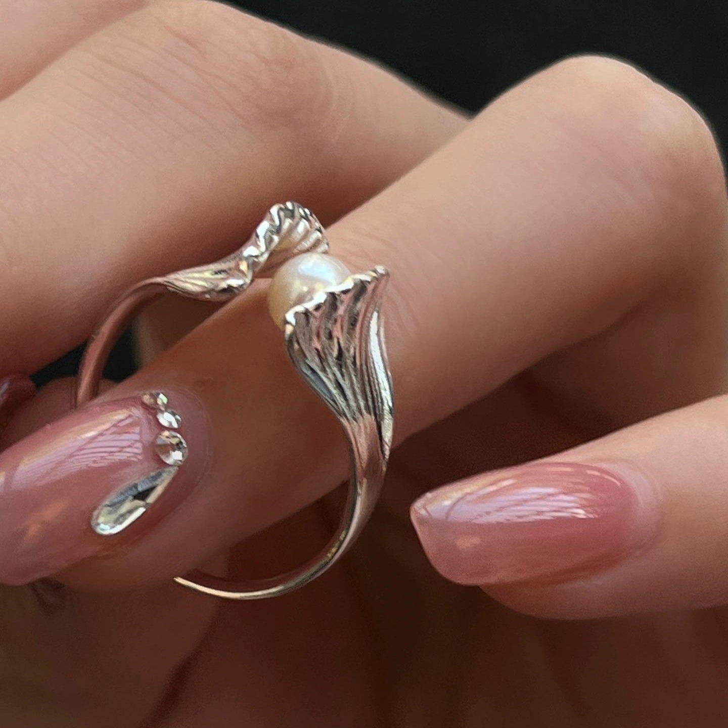 Beach Shell Tree Shadow Pearl Ring