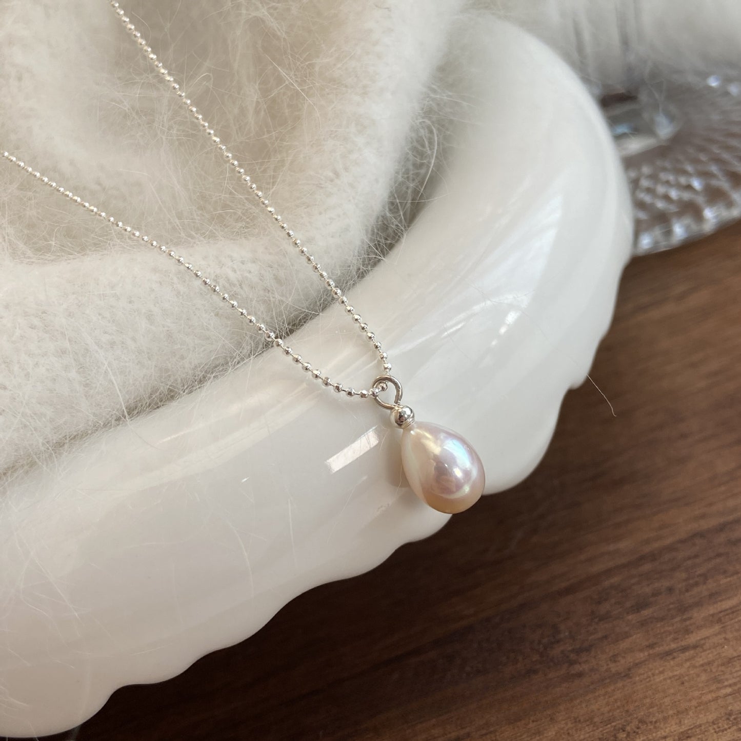 Versatile Simple Single Natural Freshwater Pearl Sterling Silver Necklace