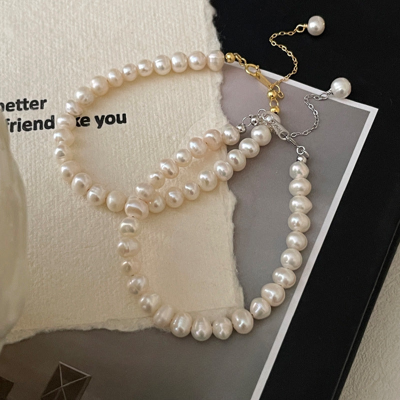 French Sterling Silver Natural Freshwater Pearl Bracelet