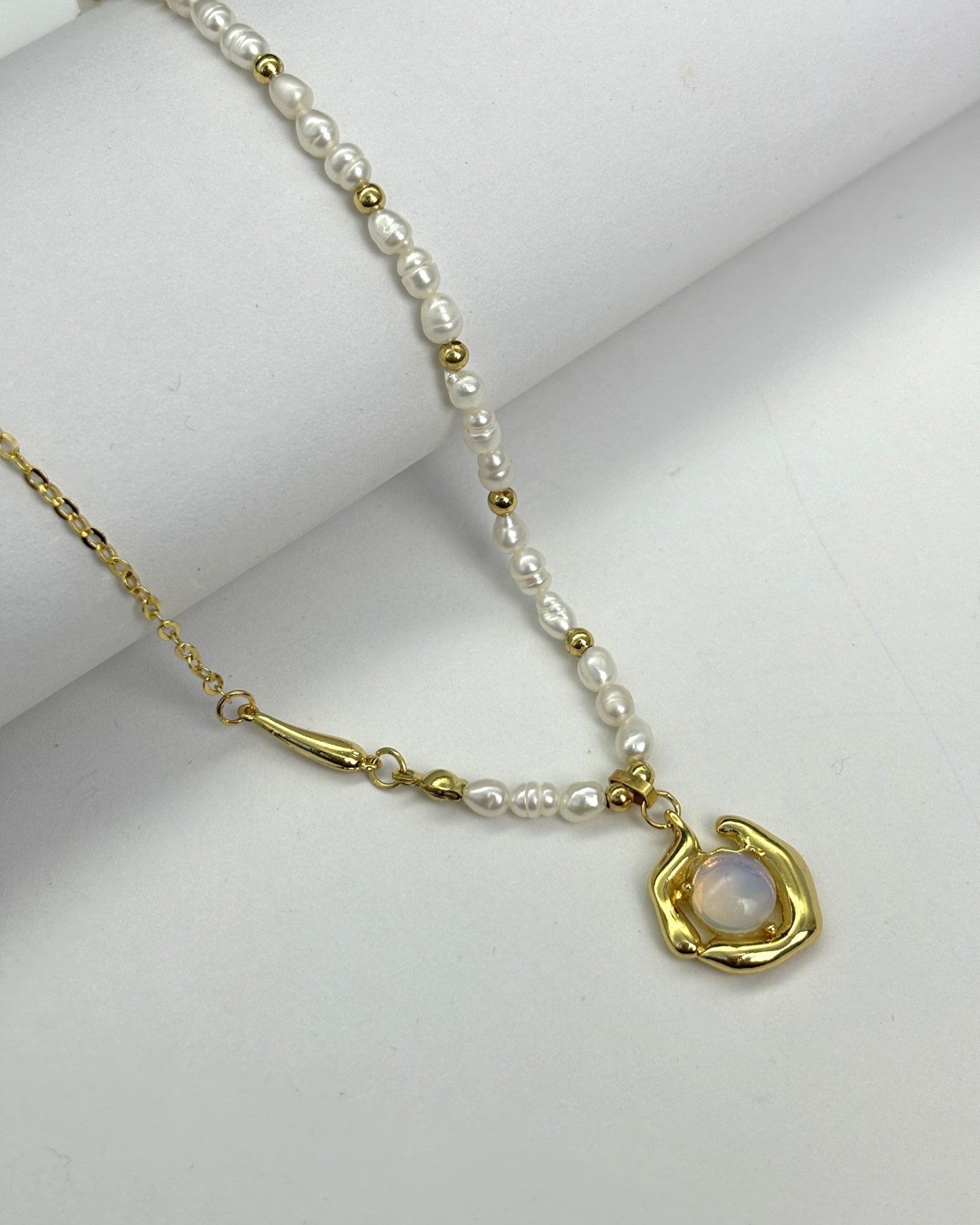 Vintage Moonstone Natural Pearl Necklace