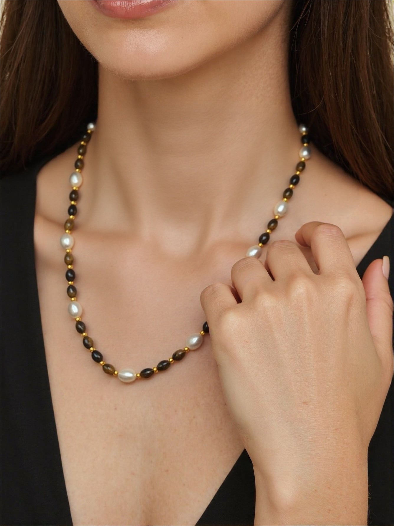 Tiger's Eye Natural Freshwater Pearl Beaded Necklace