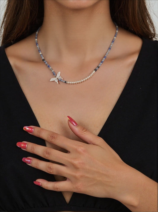 Blue Butterfly Fashion Pearl Necklace
