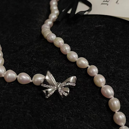 Bow Neck Chain Sweater Chain Natural Freshwater Pearl Necklace