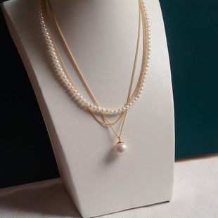 French retro natural freshwater millet bead sweater chain