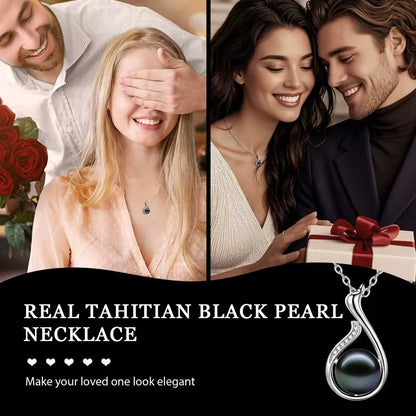 LOPHELIA Swan Necklace,Tahitian Black Pearl Necklace for Women,10-11mm 5A Natural Pearl Pendant,Dainty Jewelry Gift for Mom,Wife and Her