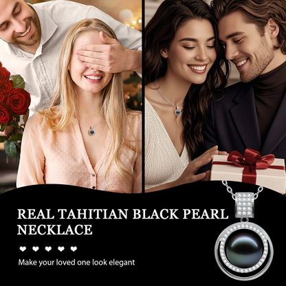 LOPHELIA Luxury Tahitian Black Pearl Necklace, 10-11mm Genuine Black Pearl Pendant with Crystal Halo, Elegant Fine Jewelry for Women