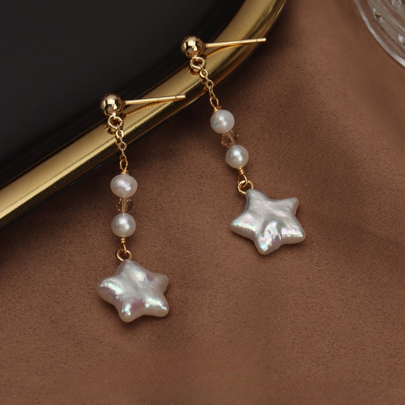 Baroque Lucky Star Tassel Design Pearl Earrings