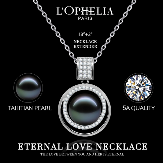 LOPHELIA Luxury Tahitian Black Pearl Necklace, 10-11mm Genuine Black Pearl Pendant with Crystal Halo, Elegant Fine Jewelry for Women
