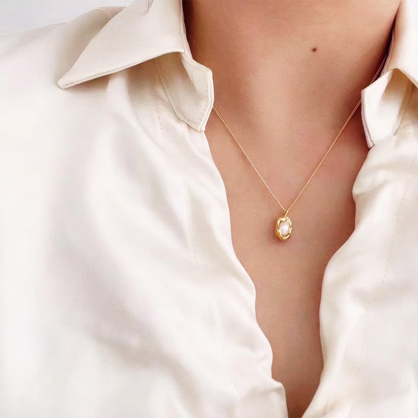 Vintage small golden bean natural freshwater pearl necklace