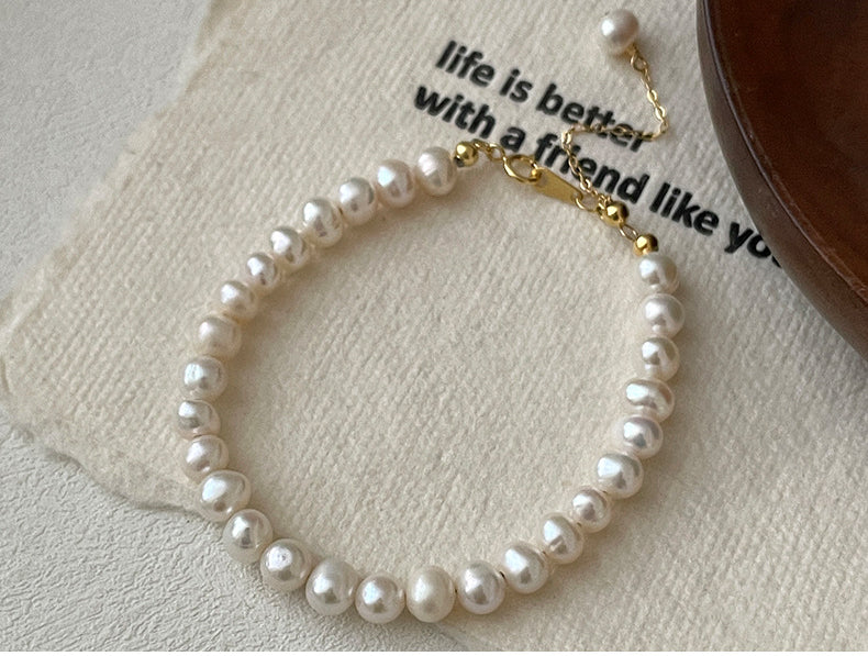 French Sterling Silver Natural Freshwater Pearl Bracelet