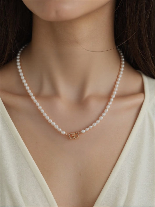 Natural Pearl Fashion Versatile Double Ring Necklace
