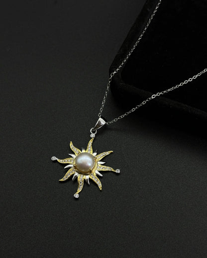 Niche Design S925 Sterling Silver Natural Pearl Color Treasure Sunflower Necklace