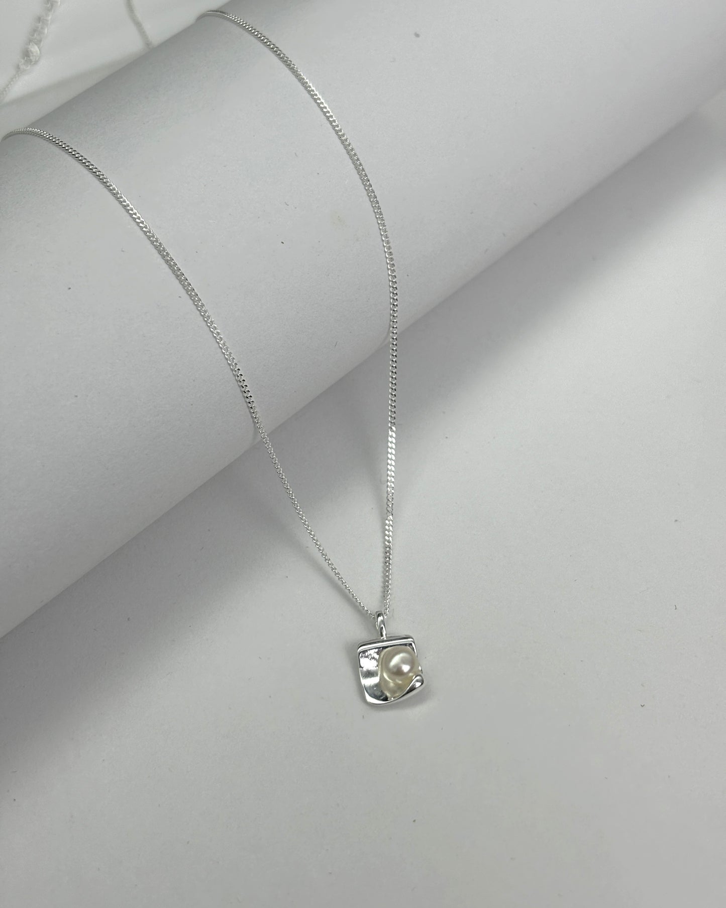 Sterling Silver Square Natural Freshwater Pearl Necklace