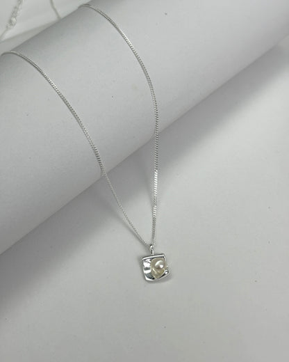 Sterling Silver Square Natural Freshwater Pearl Necklace