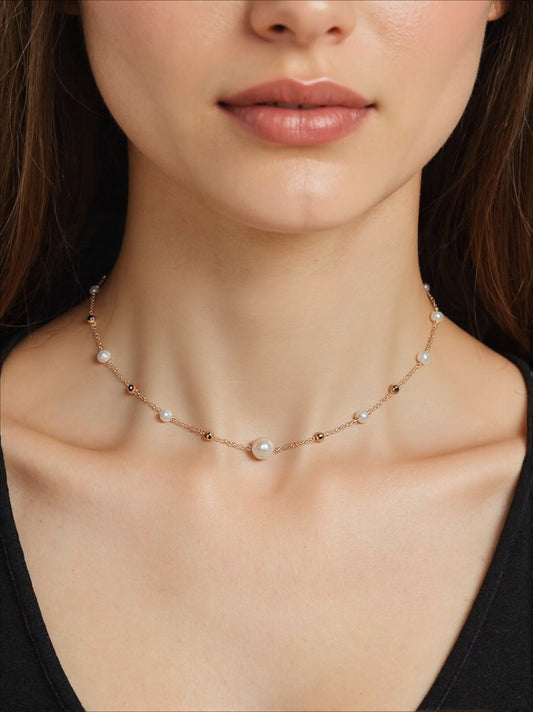 Sterling Silver Natural Freshwater Pearl Light Luxury Gypsy Necklace