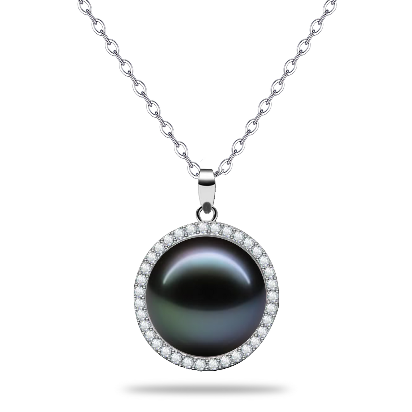 LOPHELIA Genuine Tahitian Pearl Pendant for Women, Classic Round Black Pearl Necklace Anniversary Gift for Her
