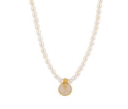 French Rose Vintage Sterling Silver Natural Pearl Necklace