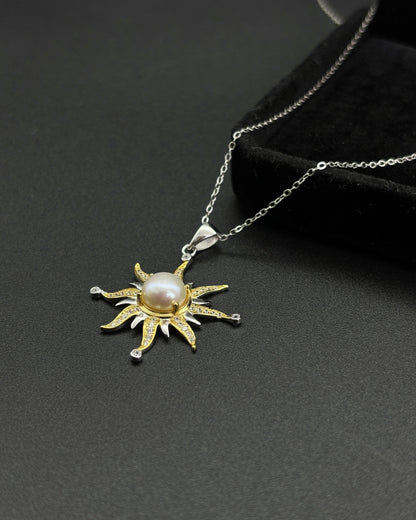 Niche Design S925 Sterling Silver Natural Pearl Color Treasure Sunflower Necklace
