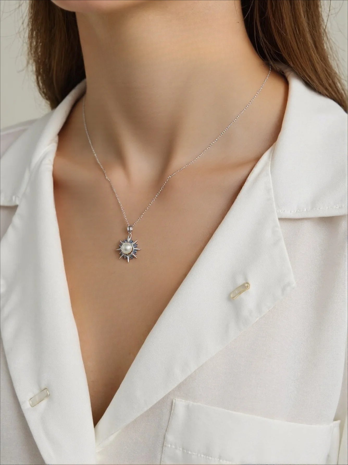 Sterling Silver Natural Pearl Sunflower Clavicle Chain