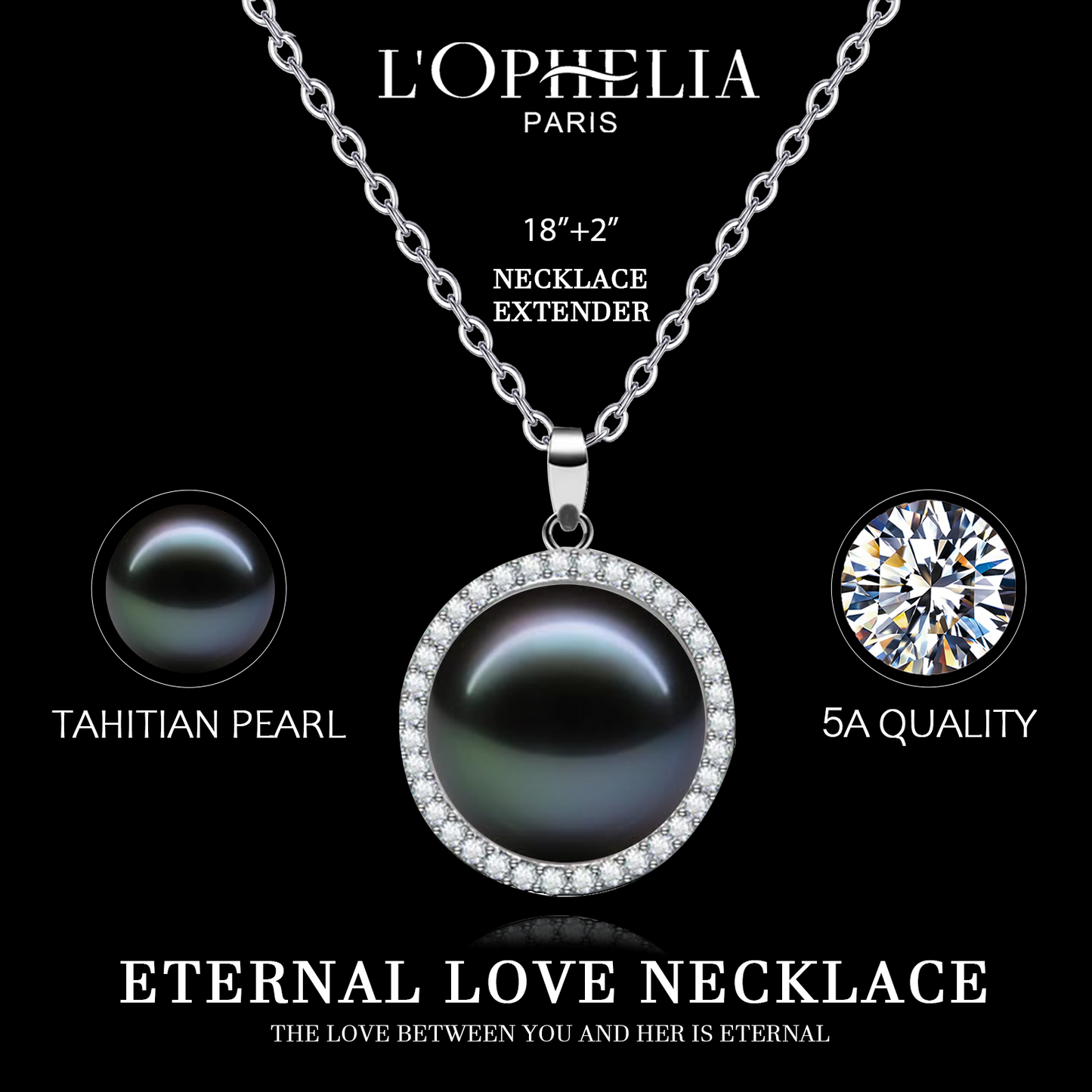 LOPHELIA Genuine Tahitian Pearl Pendant for Women, Classic Round Black Pearl Necklace Anniversary Gift for Her