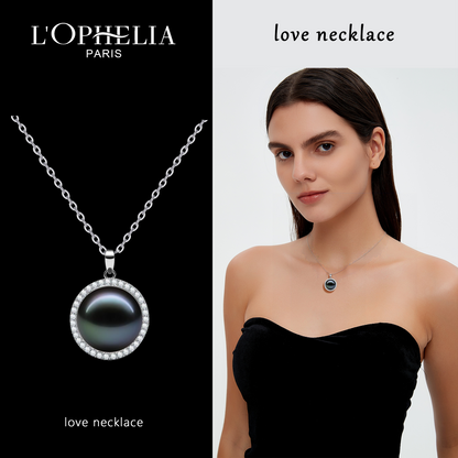 LOPHELIA Genuine Tahitian Pearl Pendant for Women, Classic Round Black Pearl Necklace Anniversary Gift for Her