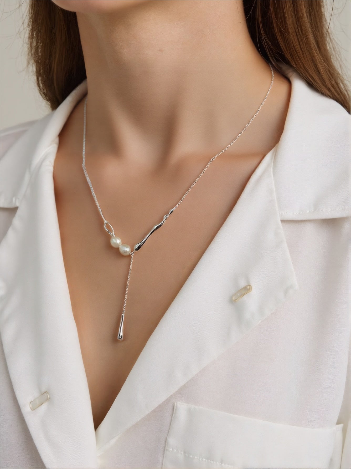 Sterling Silver One-Word Irregular Pearl Tassel Necklace