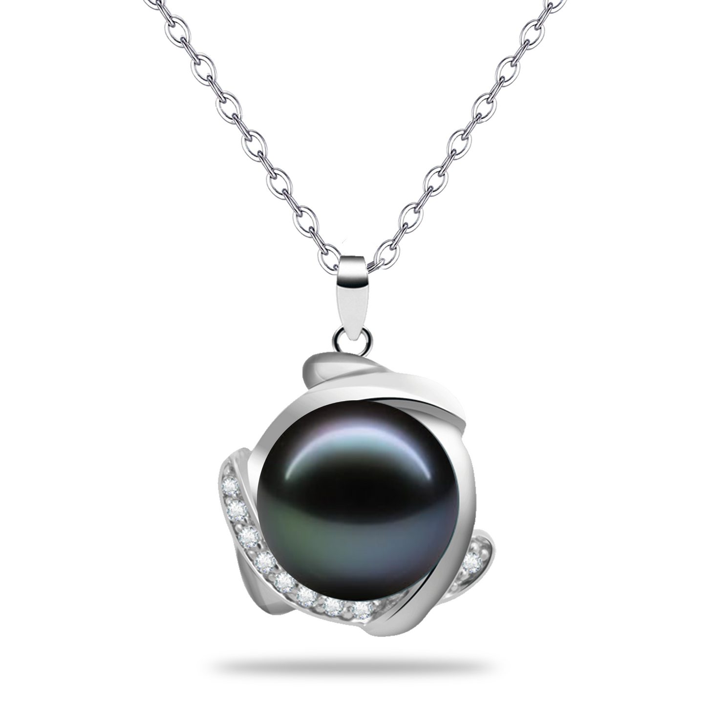 LOPHELIA Tahitian Black Pearl Pendant Necklace for Women, Genuine Pearl Jewelry with Twist Design, Elegant Gift for Mom, Wife and Girlfriend