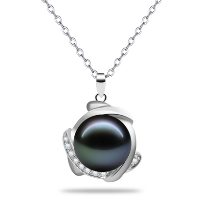 LOPHELIA Tahitian Black Pearl Pendant Necklace for Women, Genuine Pearl Jewelry with Twist Design, Elegant Gift for Mom, Wife and Girlfriend
