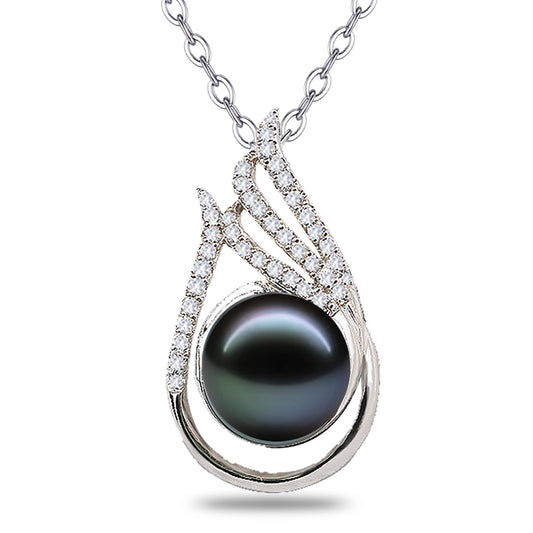 LOPHELIA Heart Shaped Tahitian Black Pearl Pendant Necklace with Rose Gift Box, Dainty Jewelry Gift for Mom, Women and Wife