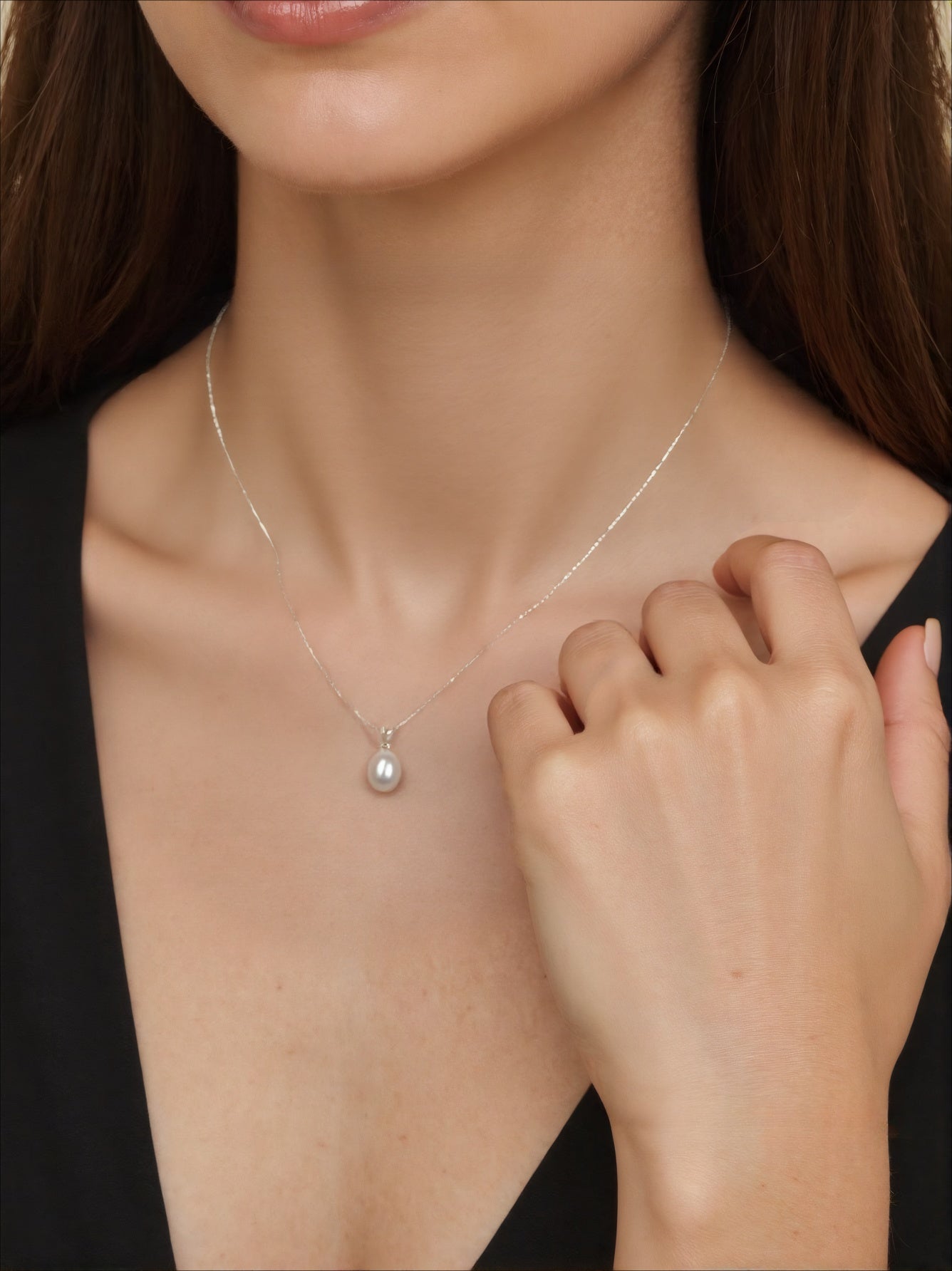 Versatile Simple Single Natural Freshwater Pearl Sterling Silver Necklace