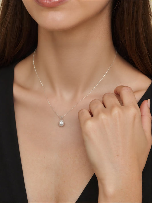 Versatile Simple Single Natural Freshwater Pearl Sterling Silver Necklace