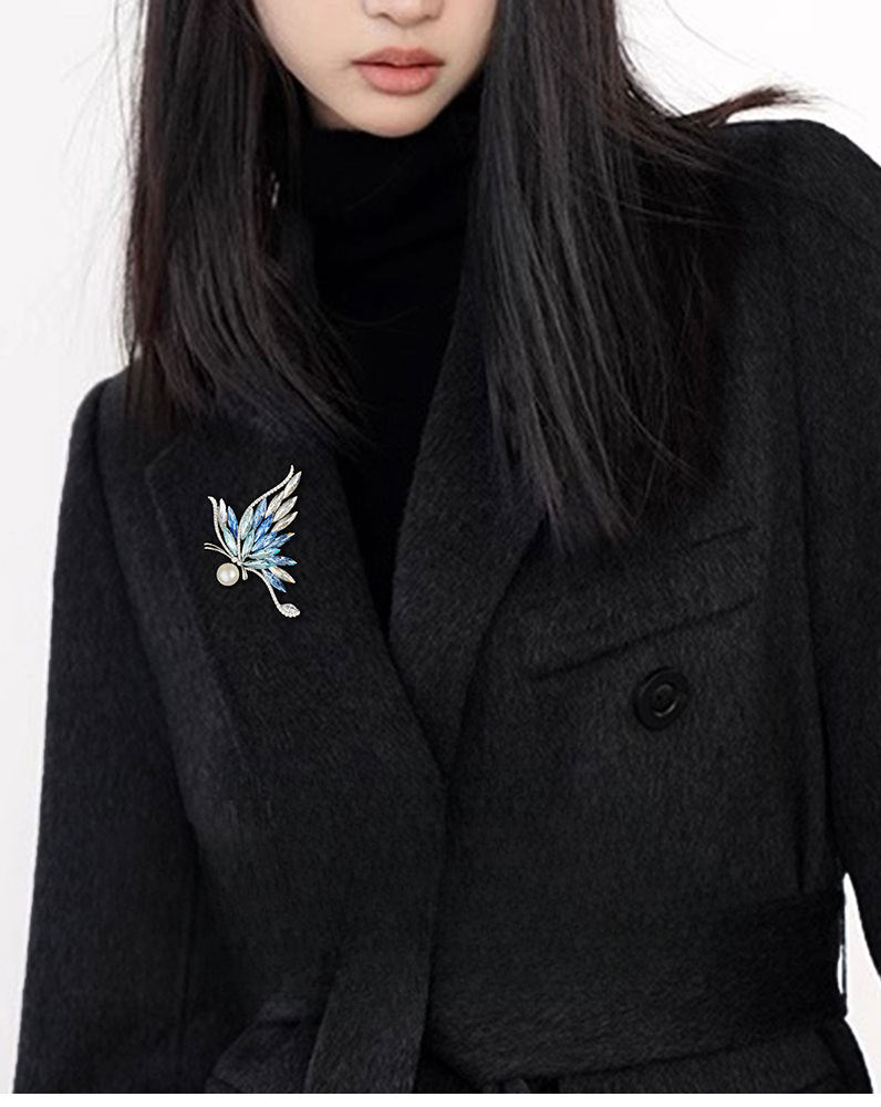 Natural Pearl Crystal Butterfly Design Brooch