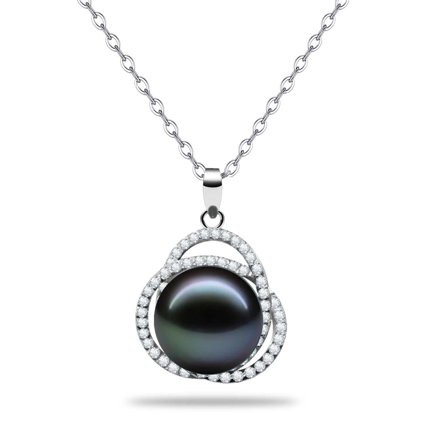 LOPHELIA Tahitian Black Pearl Pendant Necklace for Women, Genuine Pearl Jewelry with Double Halo  Design, Elegant Gift for Mom, Wife and Girlfriend