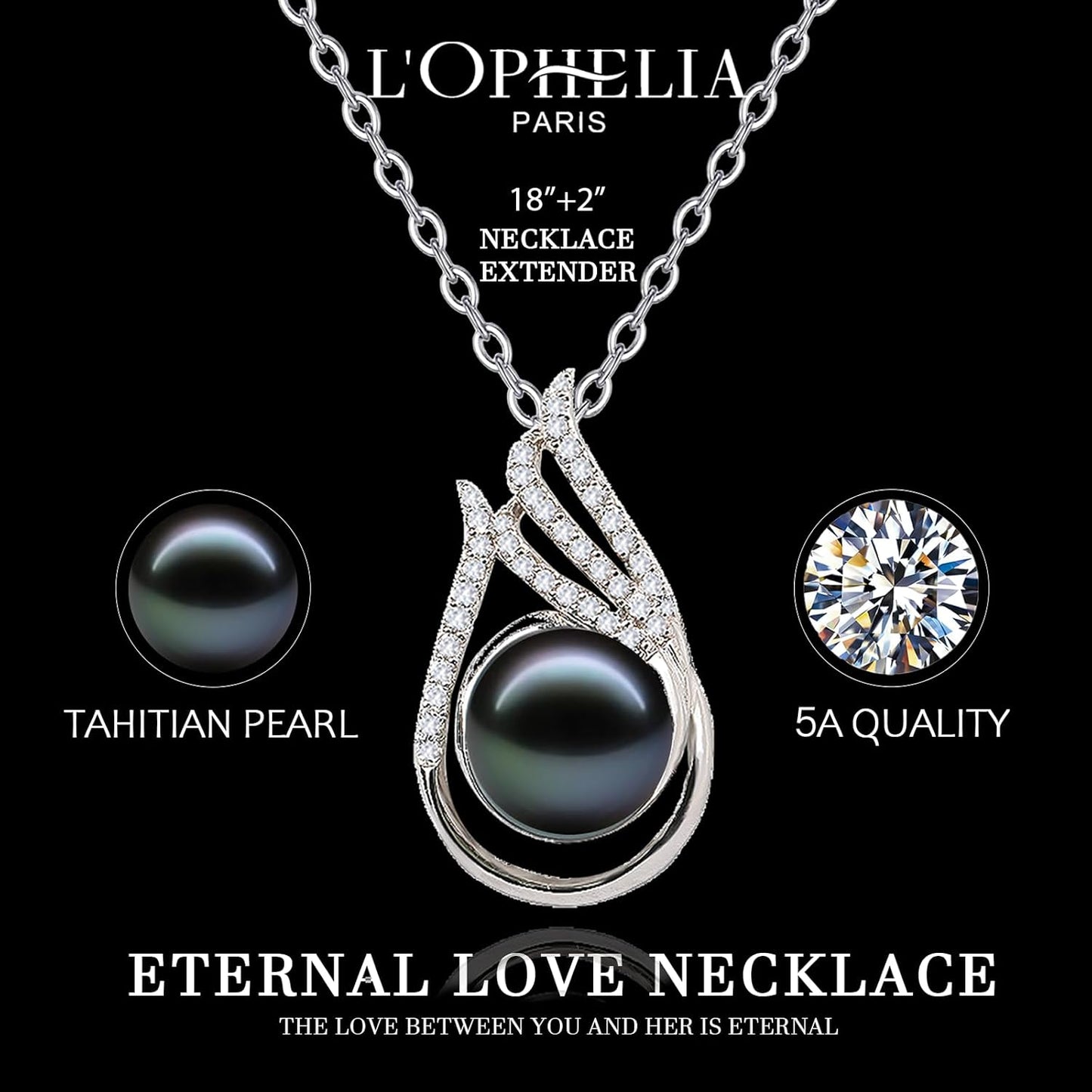 LOPHELIA Heart Shaped Tahitian Black Pearl Pendant Necklace with Rose Gift Box, Dainty Jewelry Gift for Mom, Women and Wife