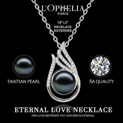 LOPHELIA Heart Shaped Tahitian Black Pearl Pendant Necklace with Rose Gift Box, Dainty Jewelry Gift for Mom, Women and Wife